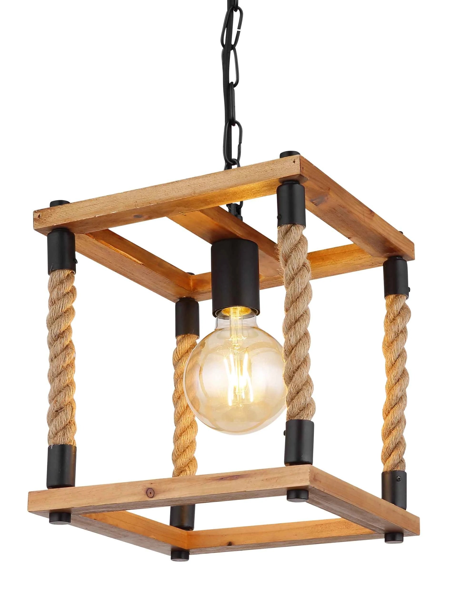 GLOBO Pendant Light Black Natural Wood Hemp E27 15691H | Buy in Kenya | Red Rhino