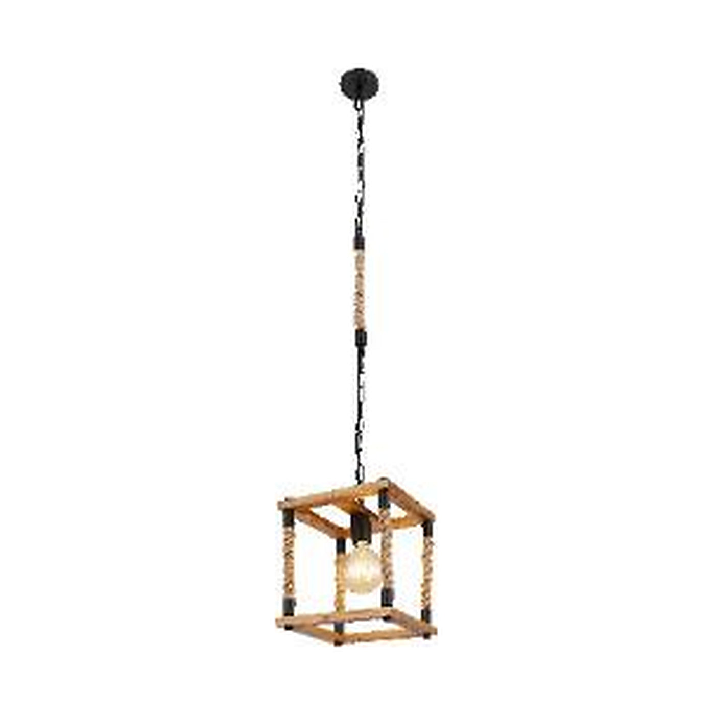 GLOBO Pendant Light Black Natural Wood Hemp E27 15691H - square hero product image