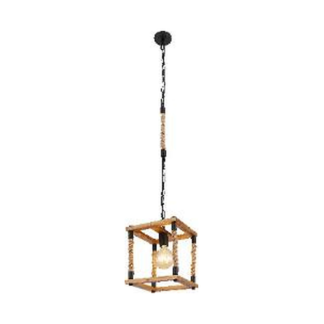 GLOBO Pendant Light Black Natural Wood Hemp E27 15691H - square hero product image