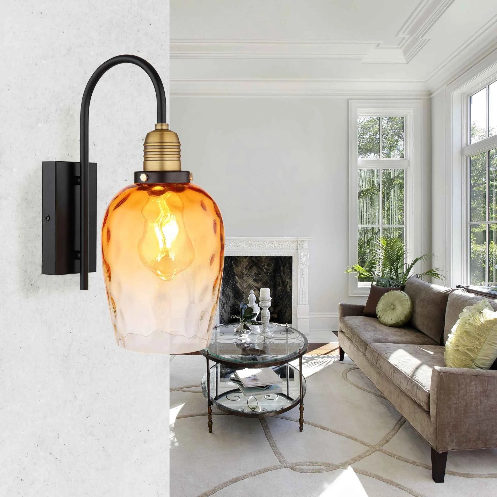 GLOBO Wall Light Black Brass Amber Glass E27 15786W | Buy in Kenya | Red Rhino