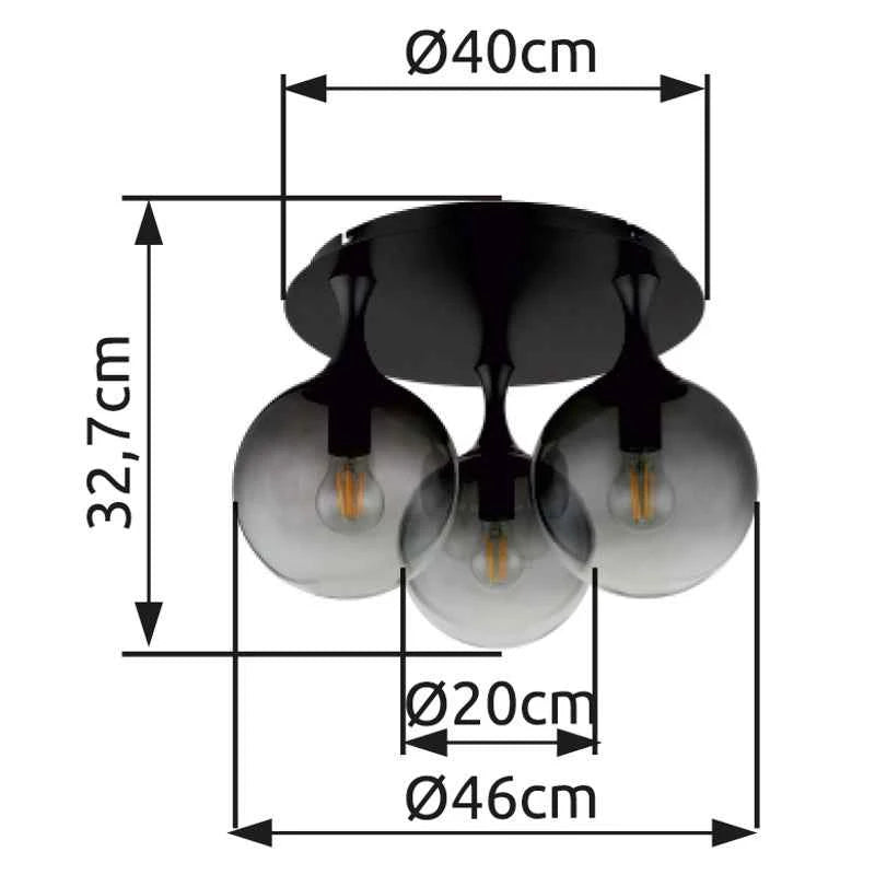GLOBO Ceiling Light Black Smoky Glass 3xE27 LED 15885-3D | Buy in Kenya | Red Rhino