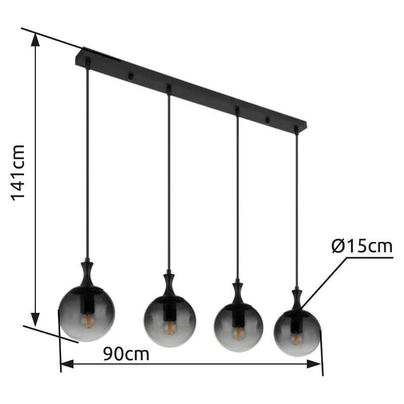 GLOBO Pendant Light Black Smoky Glass 4xE27 15885-4H | Buy in Kenya | Red Rhino