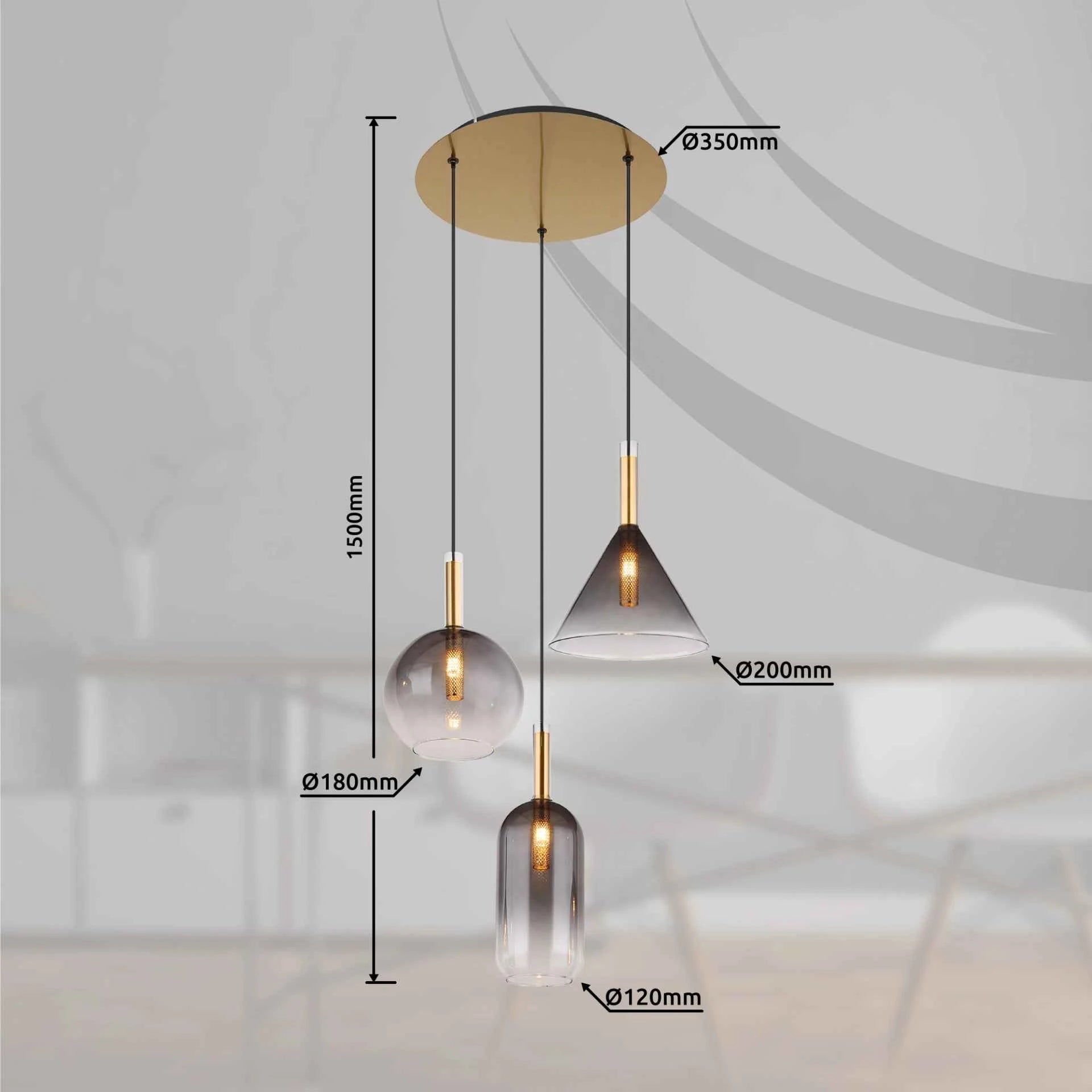 GLOBO Pendant Light Brass Black Smoked Glass 3xG9 16045-3H | Buy in Kenya | Red Rhino