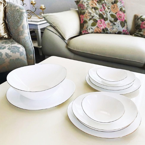 Aurora Luxe - 24 Piece Asymmetrical Opal Dinner Set - Red Rhino