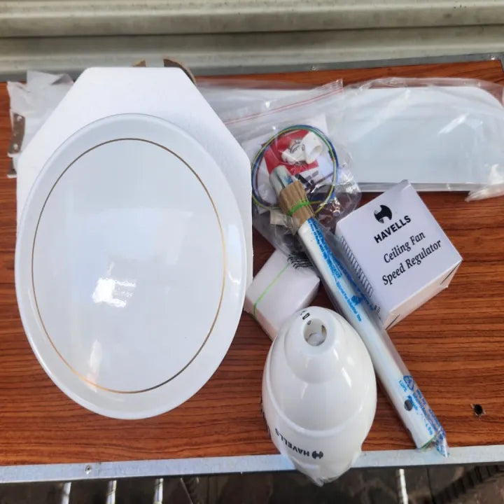 Havells Riga white ceiling fan components and regulator