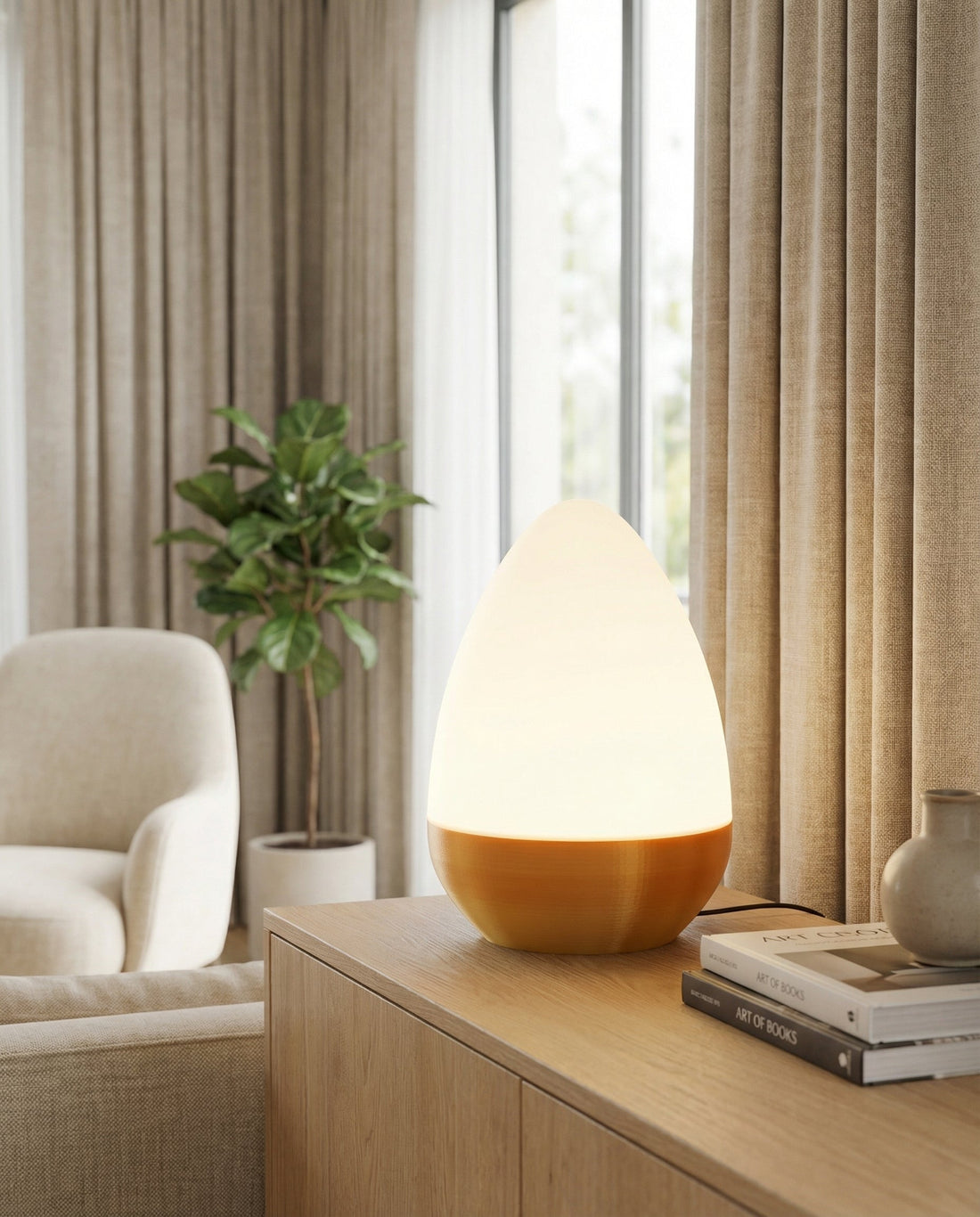 Print3D Africa Egg Lamp – modern living room lifestyle view | Red Rhino Kenya