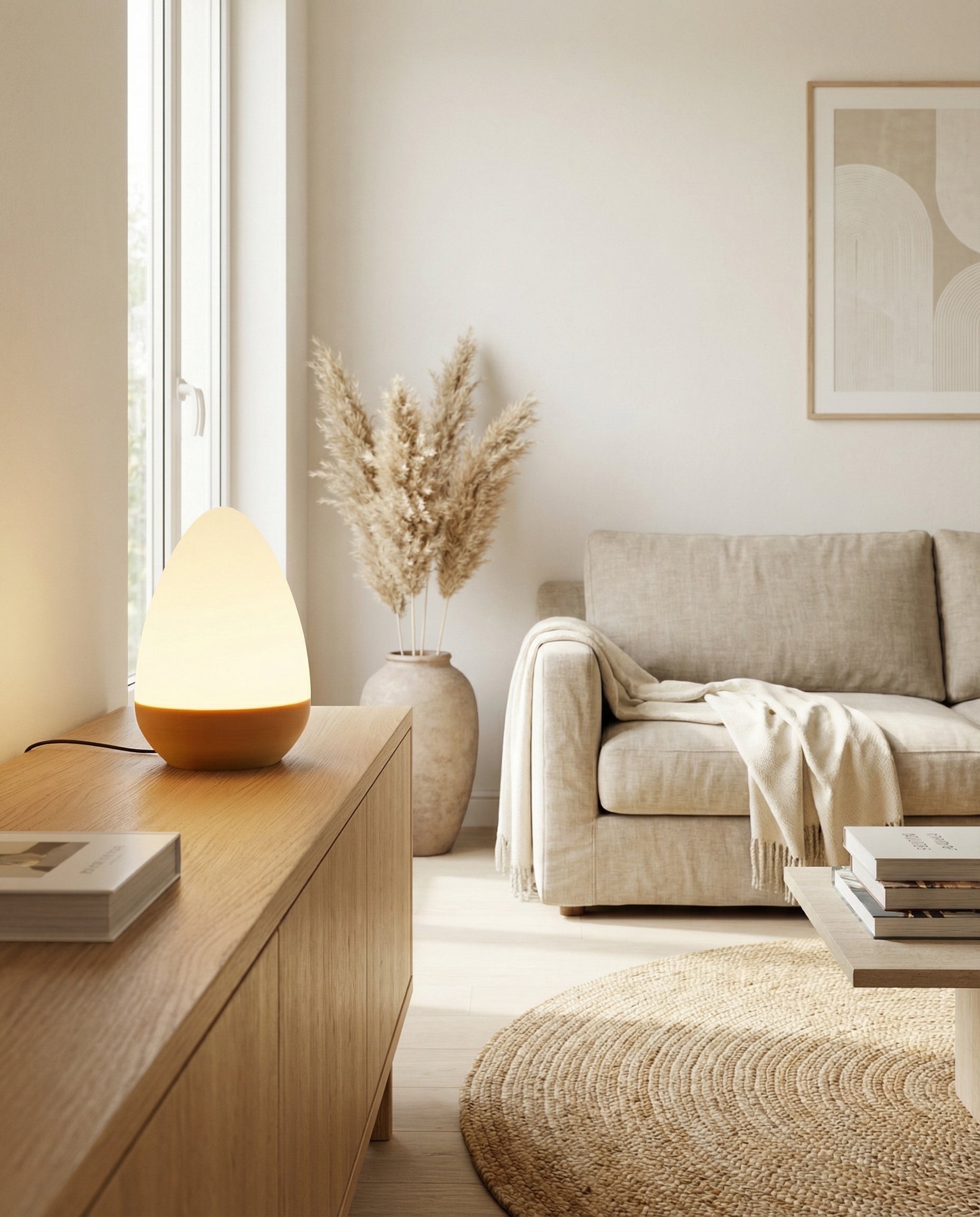 Print3D Africa Egg Lamp – contemporary lounge lifestyle view | Red Rhino Kenya