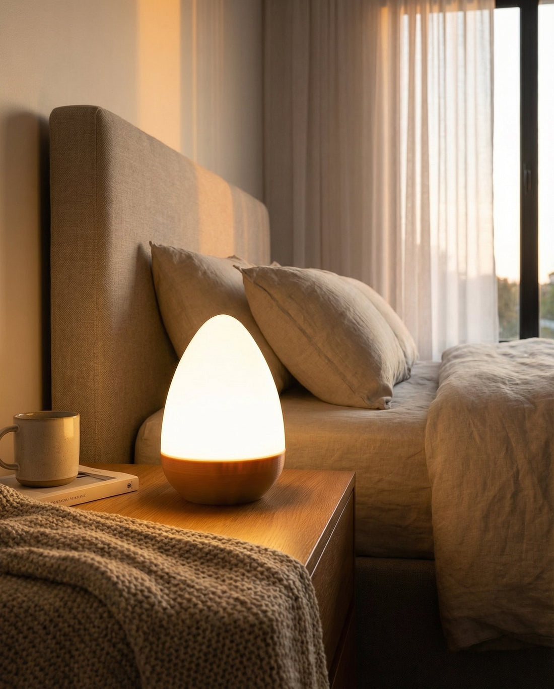 Print3D Africa Egg Lamp – illuminated bedside lifestyle view | Red Rhino Kenya
