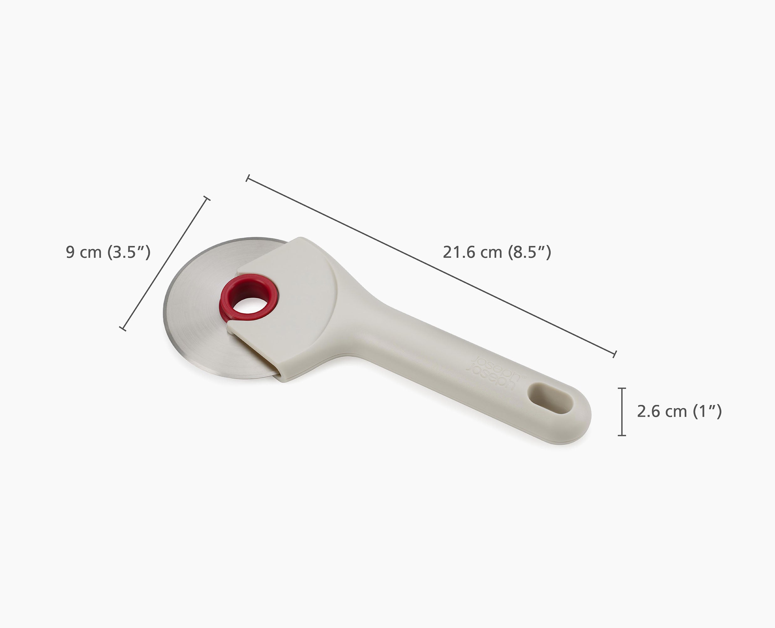 Joseph Joseph Ringo Easy-Clean Pizza Wheel Stone and Red 20232 — pizza cutter alternate product view