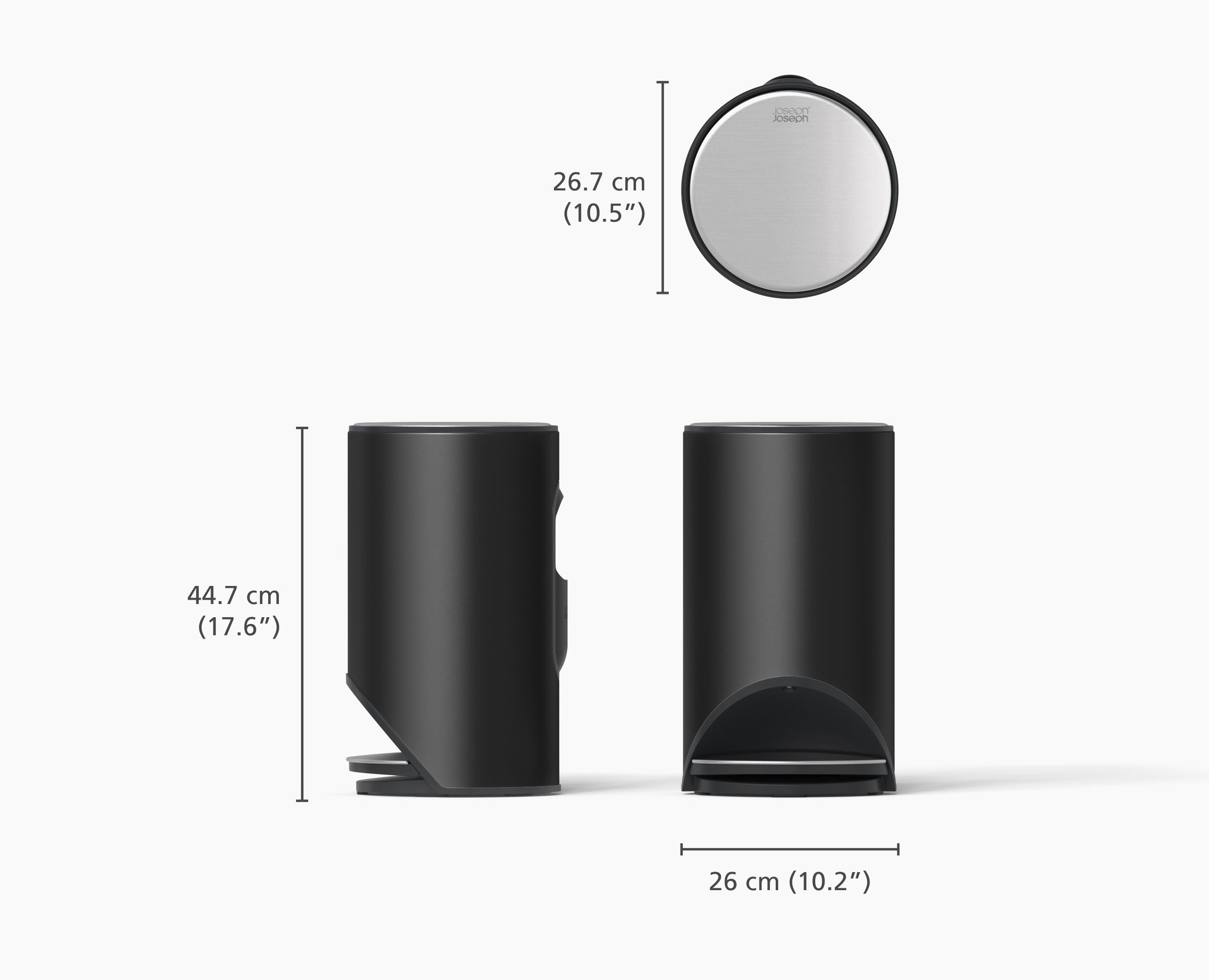 Joseph Joseph Arc 10L Steel Pedal Bin with Liner Pocket Carbon Black 30151 — carbon-black Arc bin dimensions and details
