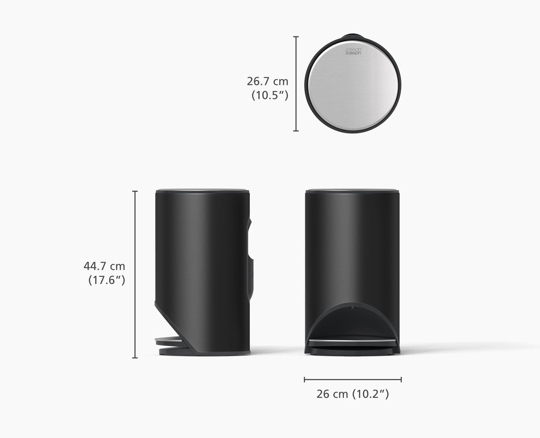 Joseph Joseph Arc 10L Steel Pedal Bin with Liner Pocket Carbon Black 30151 — carbon-black Arc bin dimensions and details