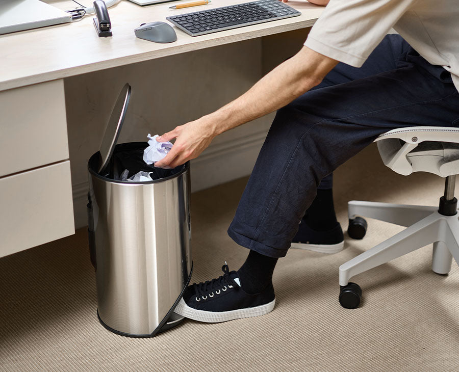 Joseph Joseph Arc 10L Steel Pedal Bin with Liner Pocket Stainless Steel 30152 — rear liner-roll storage compartment