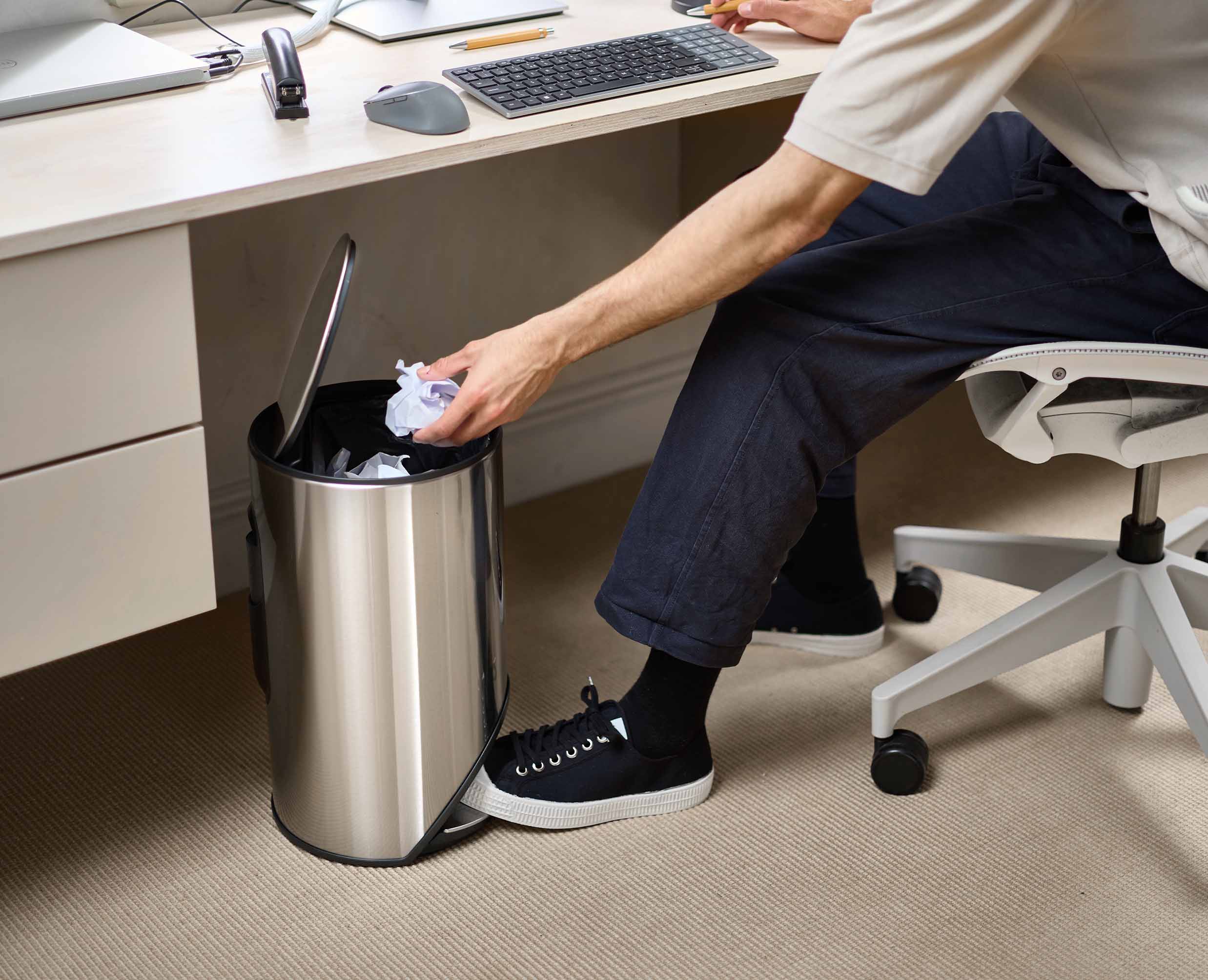 Joseph Joseph Arc 10L Steel Pedal Bin with Liner Pocket Stainless Steel 30152 — removable inner bucket in use