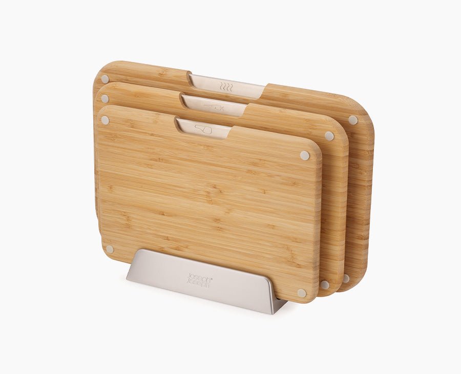 Joseph Joseph Nest Bamboo Chopping Boards Set of 3 with Stand 60236 — three bamboo boards in storage stand