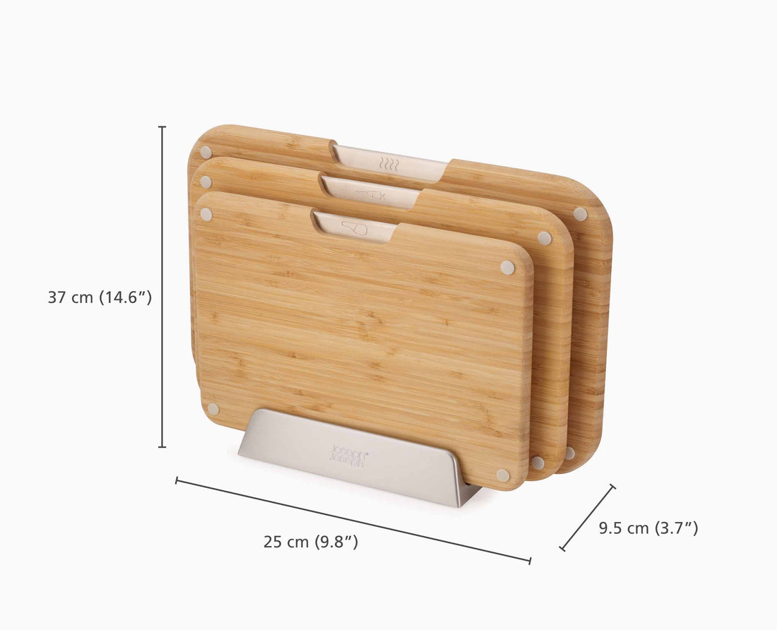 Joseph Joseph Nest Bamboo Chopping Boards Set of 3 with Stand 60236 — slim metal storage stand profile