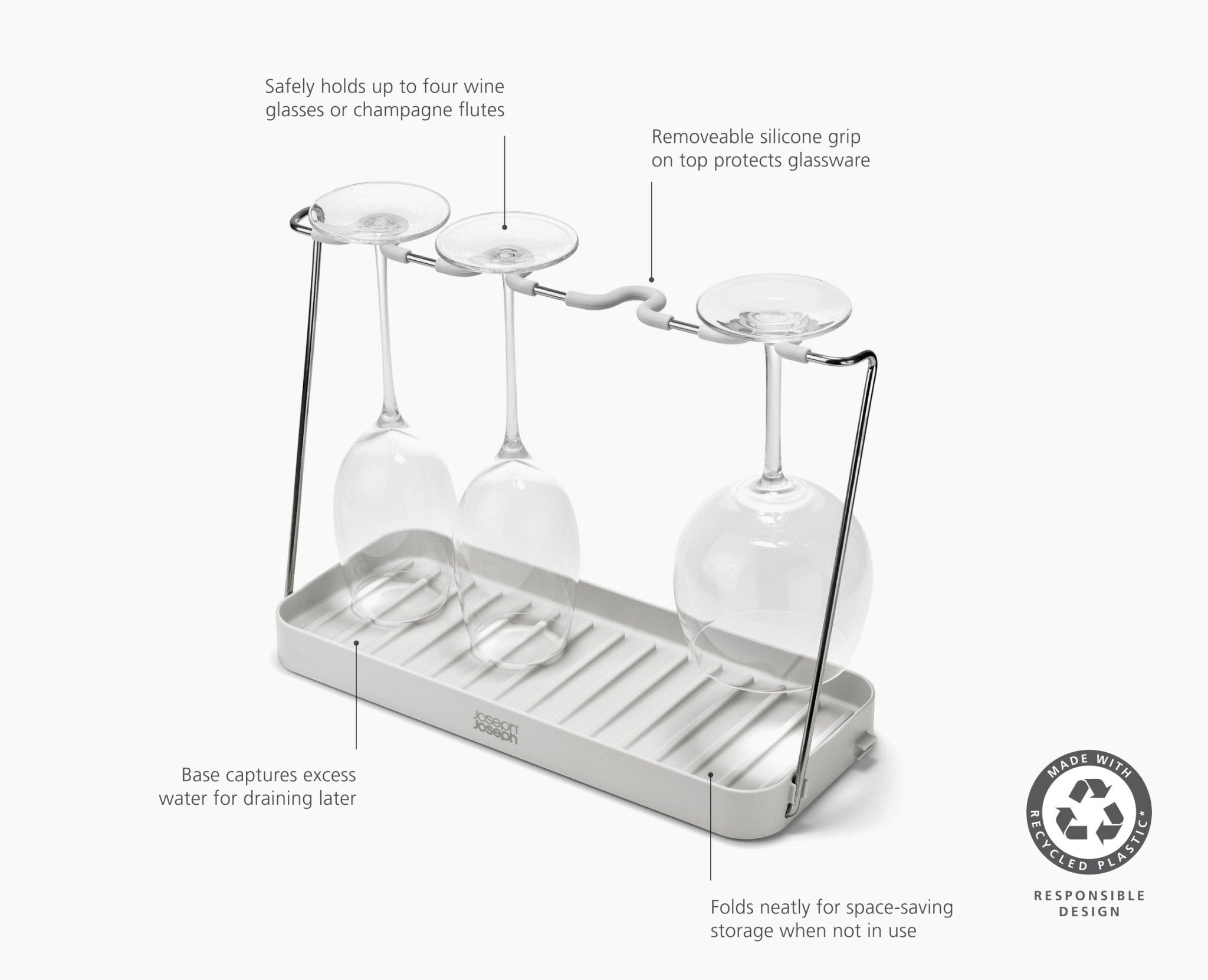 Joseph Joseph DrySmart Folding Wine Glass Drying Rack Stone 6500034 - official product image 6
