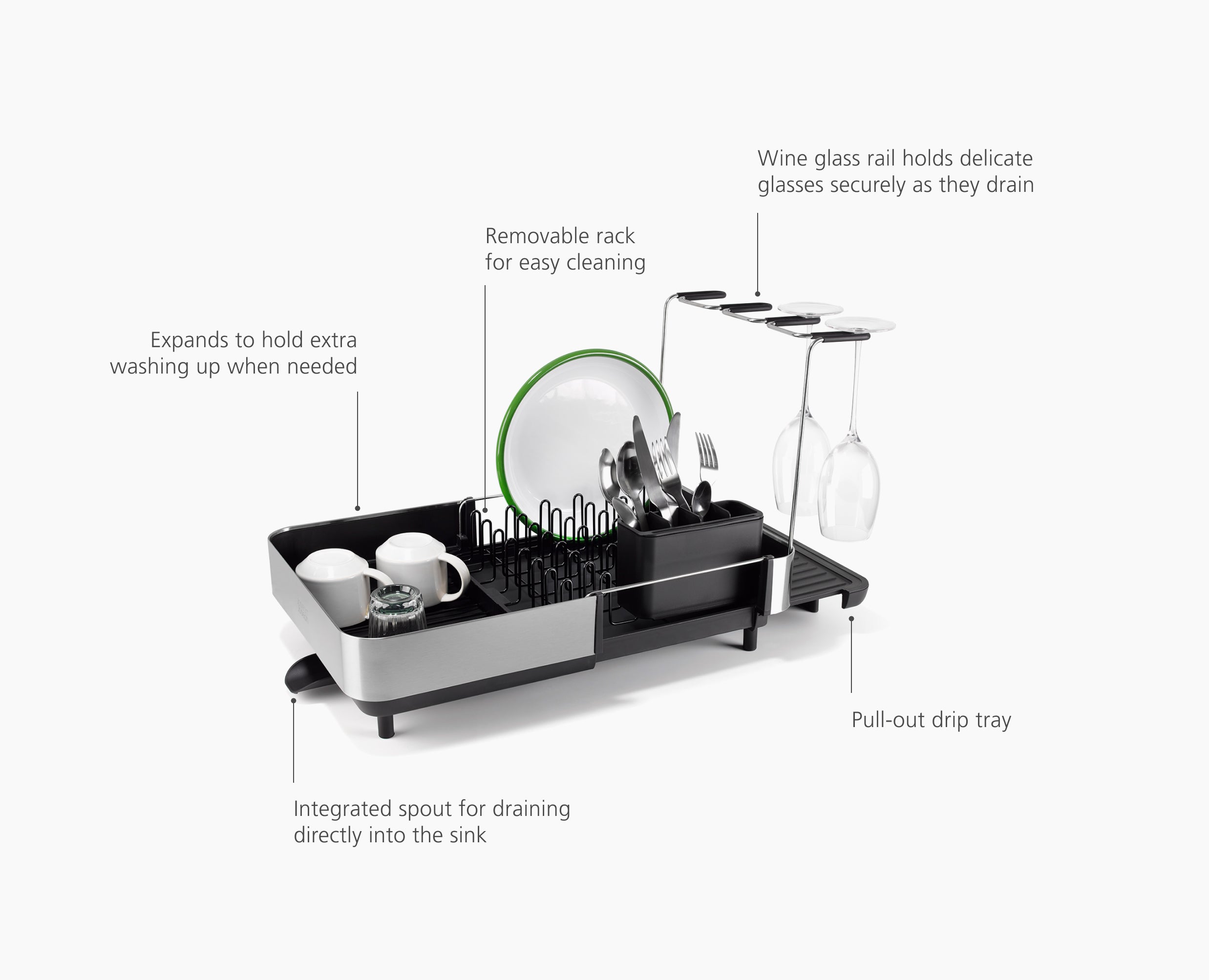Joseph Joseph Extend Steel Plus Dish Rack Black 6500040 - official product image 6