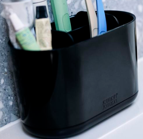 Joseph Joseph Duo large gloss-black toothbrush caddy 7000019 holding toothbrushes and toothpaste