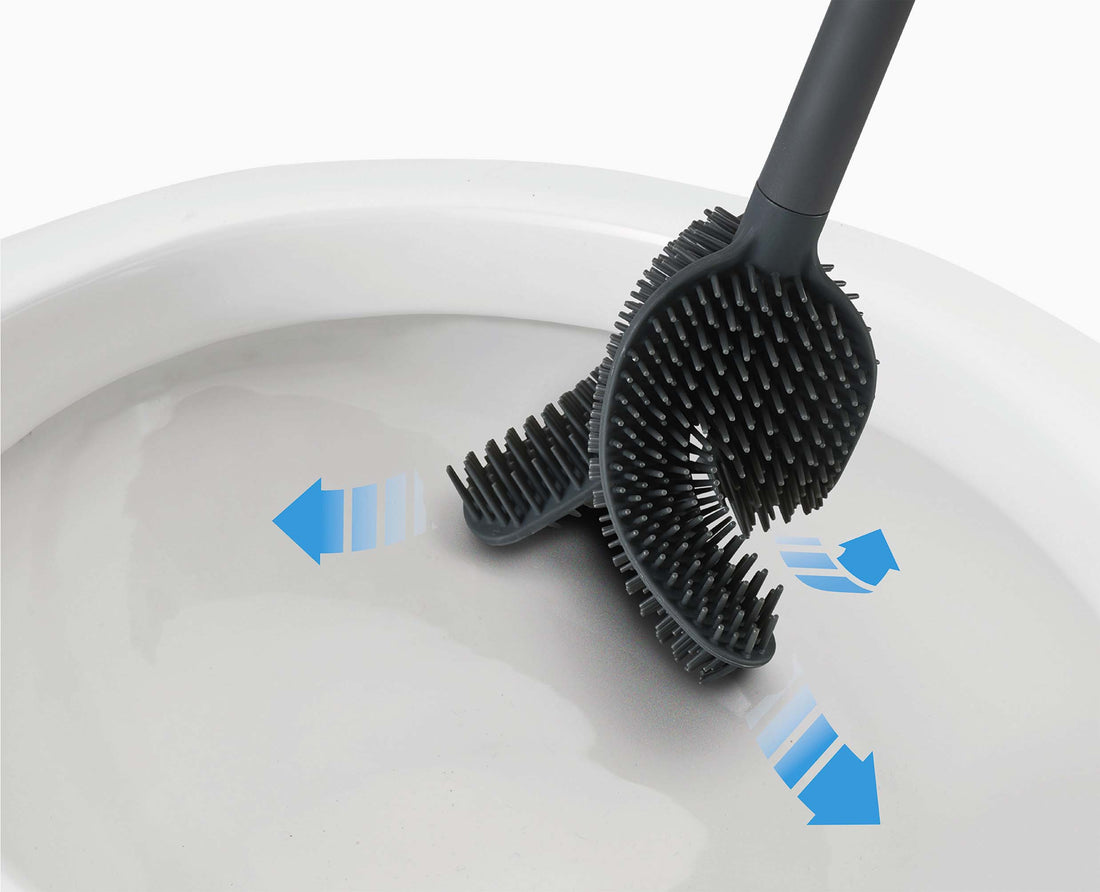 Joseph Joseph Flex 360 Luxe Advanced Toilet Brush Stainless Steel 70583 — flexible head cleaning the toilet bowl