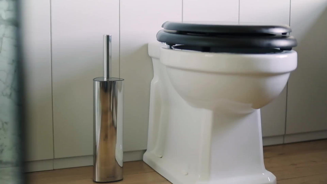 Joseph Joseph Flex 360 Luxe Advanced Toilet Brush Stainless Steel 70583 — official video preview showing the stainless-steel toilet brush beside a toilet