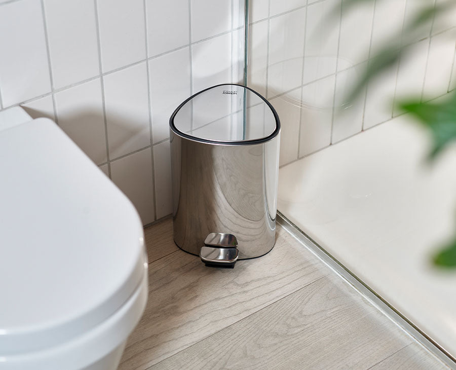 Joseph Joseph EasyStore Luxe 5L Pedal Bin with Liner Storage Stainless Steel 70596 — soft-close lid opening