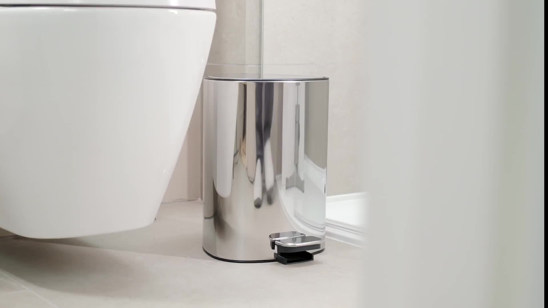 Joseph Joseph EasyStore Luxe 5L Pedal Bin with Liner Storage Stainless Steel 70596 — official video preview showing the stainless-steel pedal bin in a bathroom