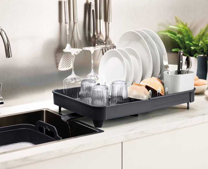 Joseph Joseph Extend grey expandable dish drainer 85040 in compact position