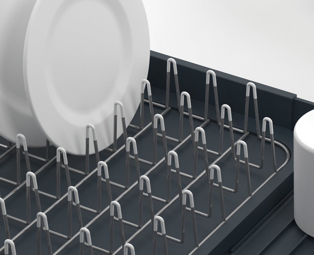 Joseph Joseph Extend grey dish drainer 85040 expanded for extra drying space