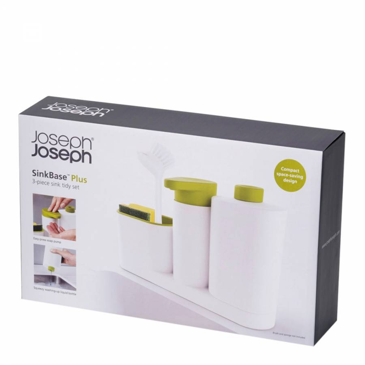 Joseph Joseph SinkBase Plus 3-piece sink tidy set in white and green, model 85082