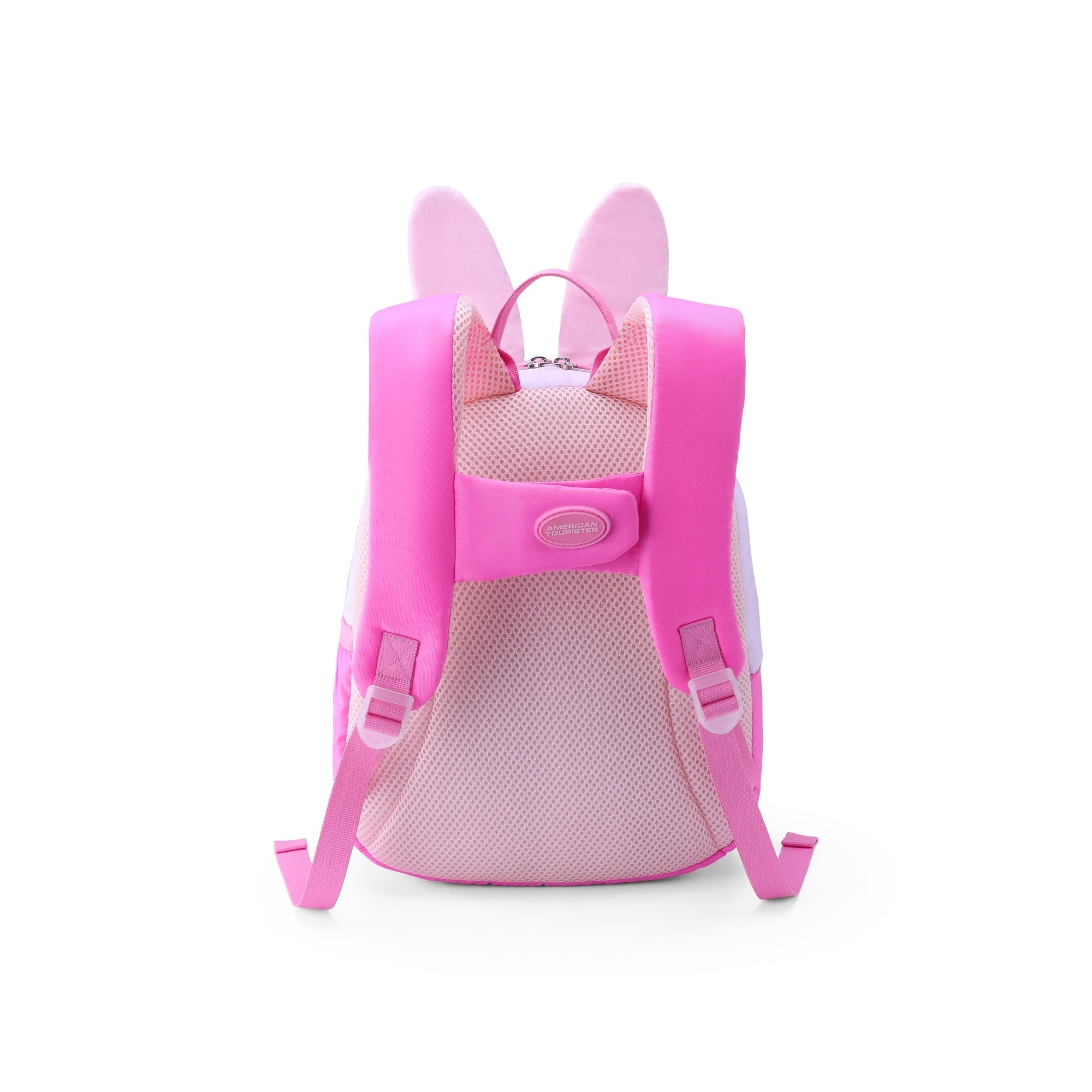 American Tourister Kiztopia Rabbit Backpack — White / Pink — back view, shoulder straps