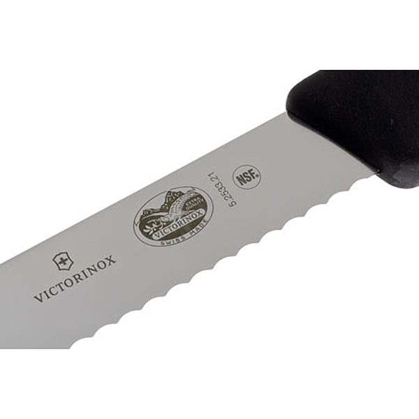 Victorinox 5.2533.21 bread knife blade serration and logo close-up