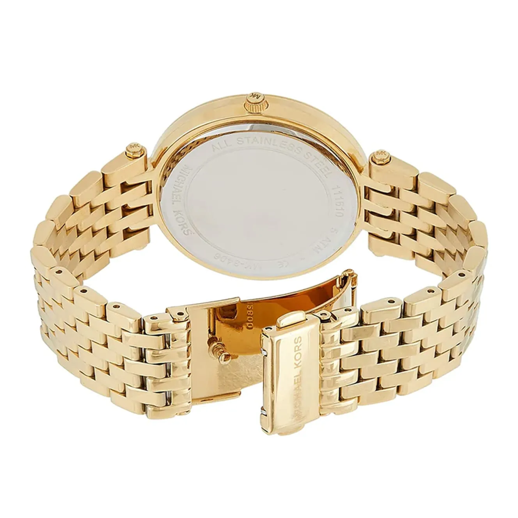 Michael Kors Darci MK3406 gold-tone bracelet clasp and rear case detail