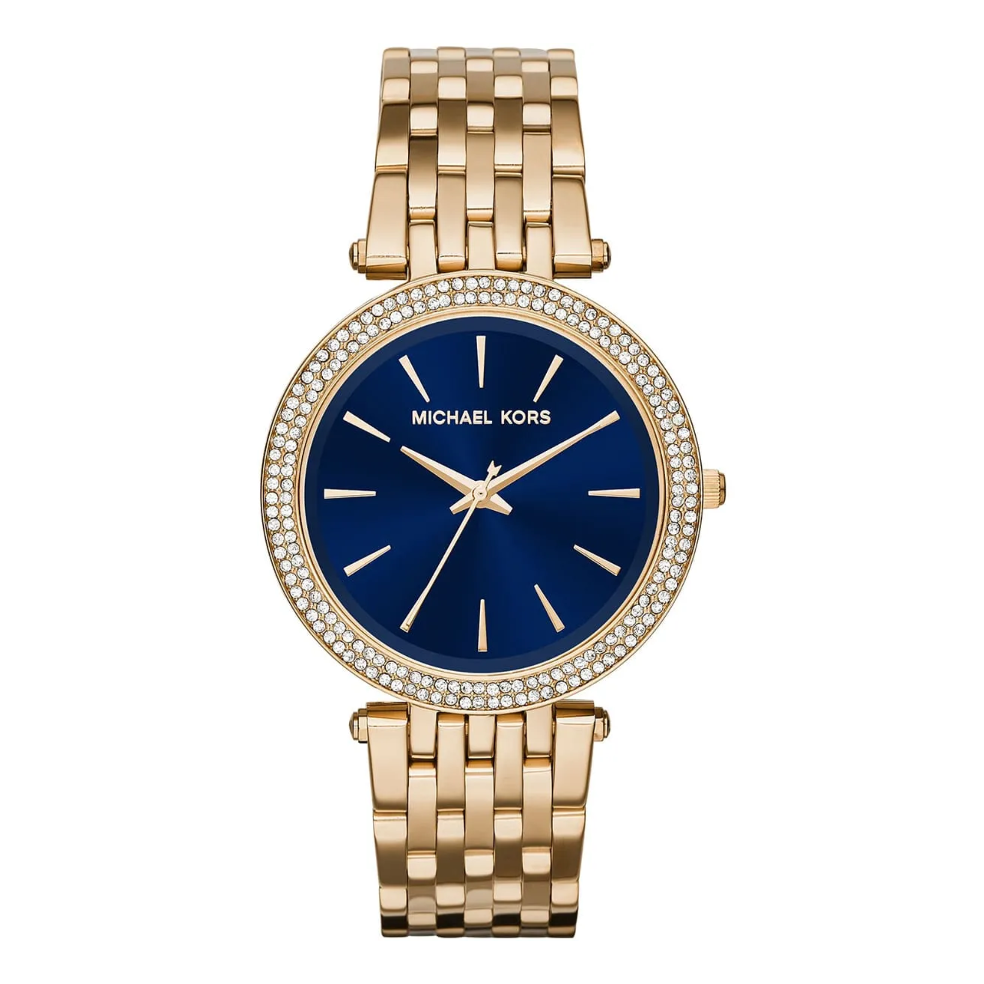 Michael Kors Darci MK3406 women's gold-tone watch blue dial front view