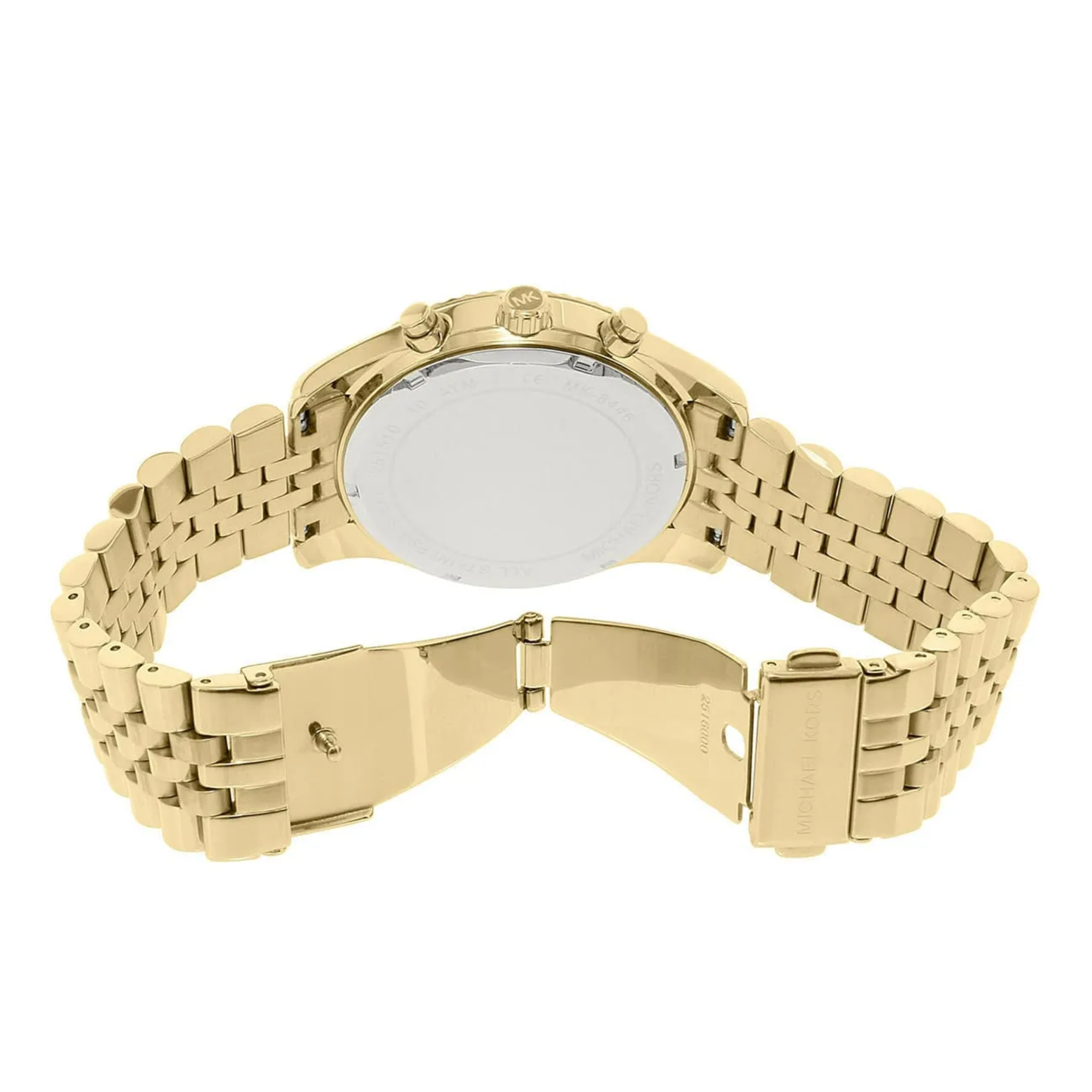 Michael Kors Lexington MK8446 gold-tone bracelet clasp and caseback view