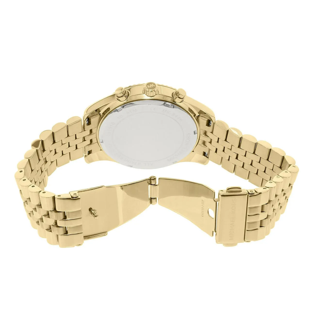 Michael Kors Lexington MK8446 gold-tone bracelet clasp and caseback view
