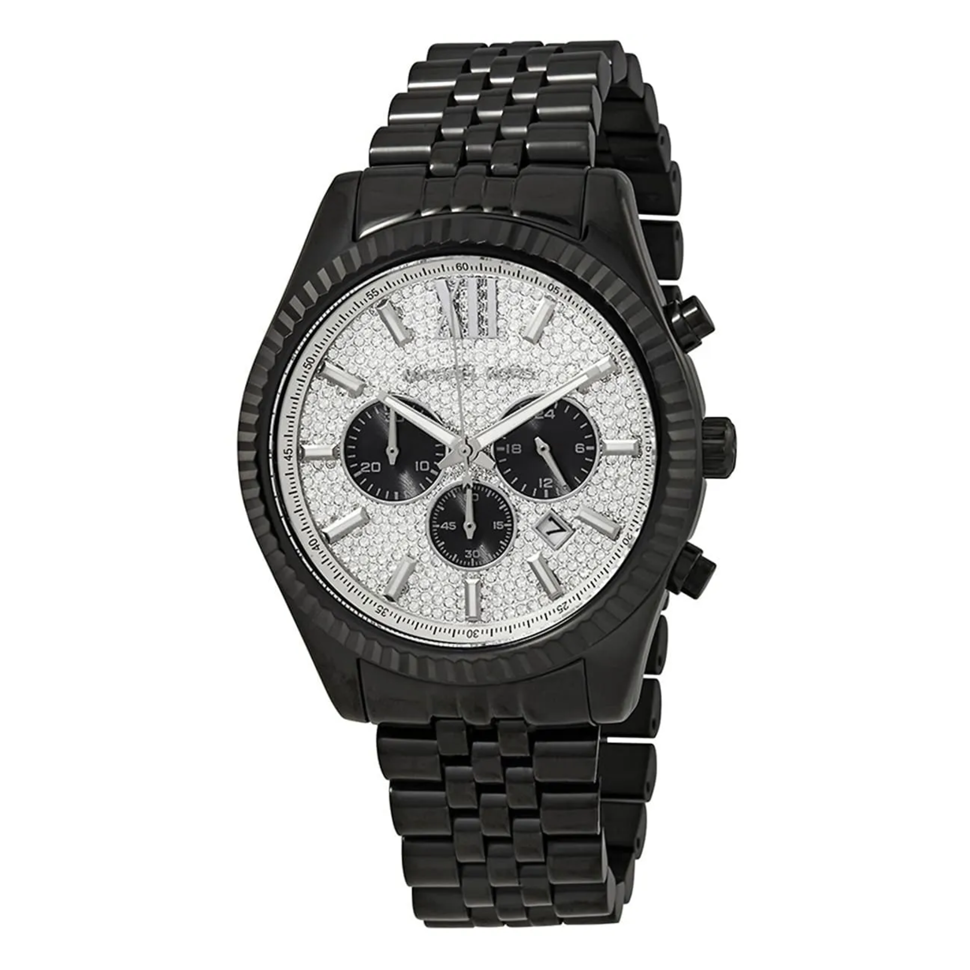 Michael Kors Lexington MK8605 black-tone chronograph angled front view