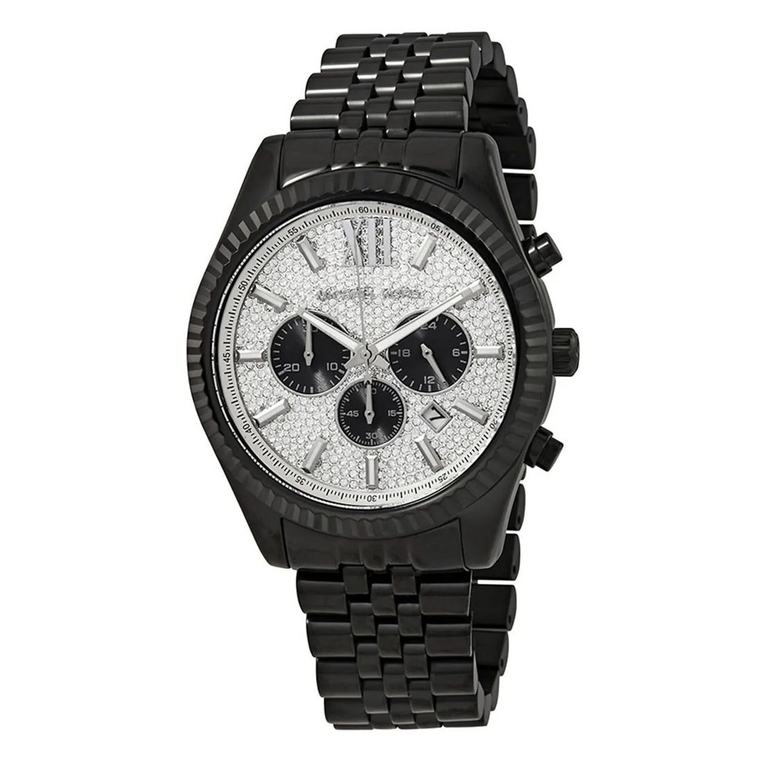 Michael Kors Lexington MK8605 black-tone chronograph angled front view