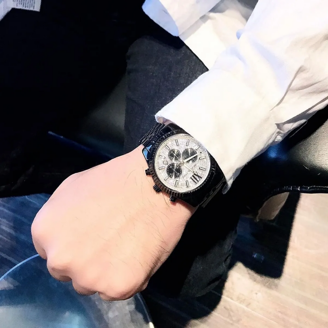 Michael Kors Lexington MK8605 black-tone bracelet watch full front view