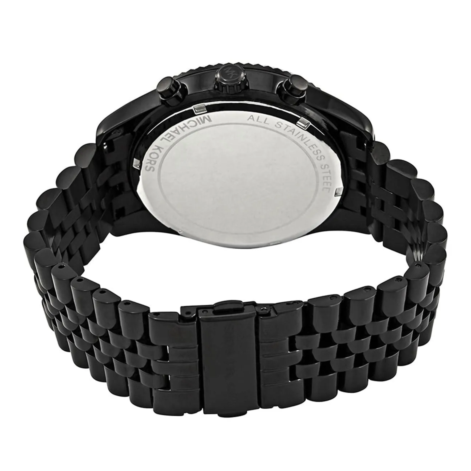 Michael Kors Lexington MK8605 black-tone chronograph worn on wrist