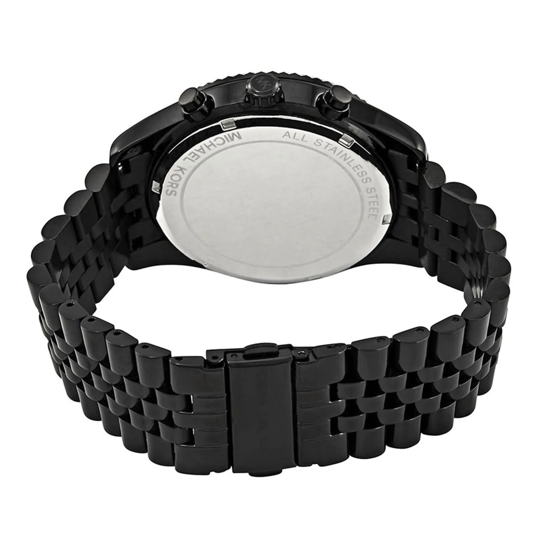 Michael Kors Lexington MK8605 black-tone chronograph worn on wrist