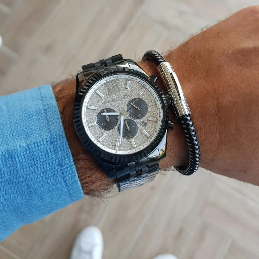 Michael Kors Lexington MK8605 men's black-tone chronograph lifestyle wrist shot