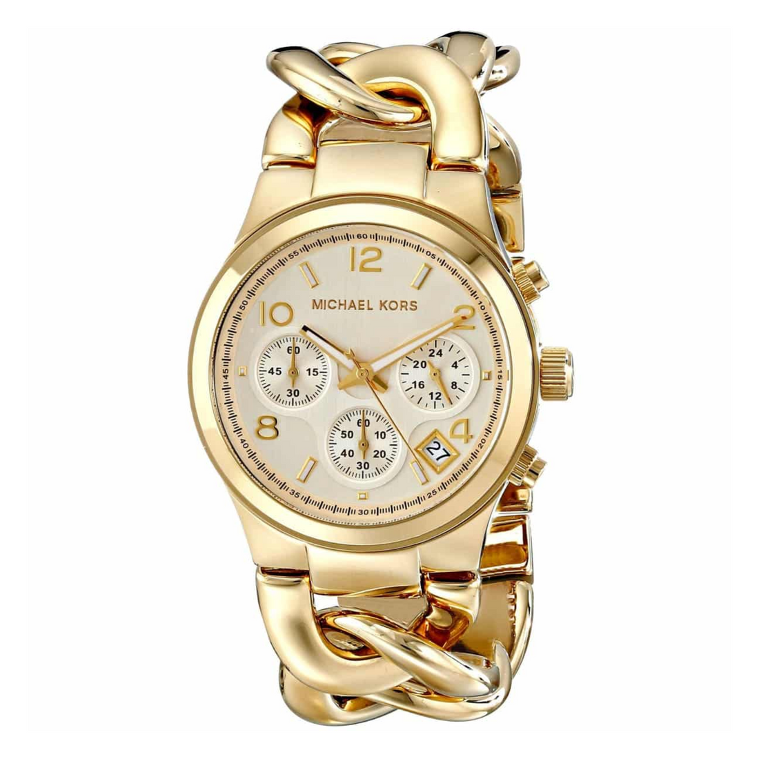 Michael Kors MK3131 women's gold-tone chronograph watch front view with cream dial