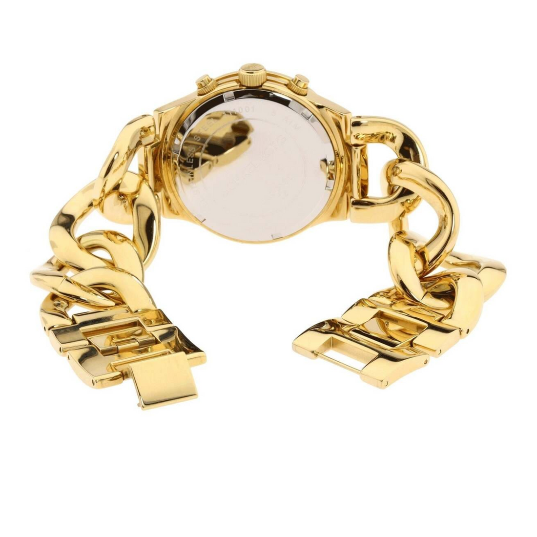 Michael Kors MK3131 gold-tone chronograph watch caseback and chain bracelet rear view