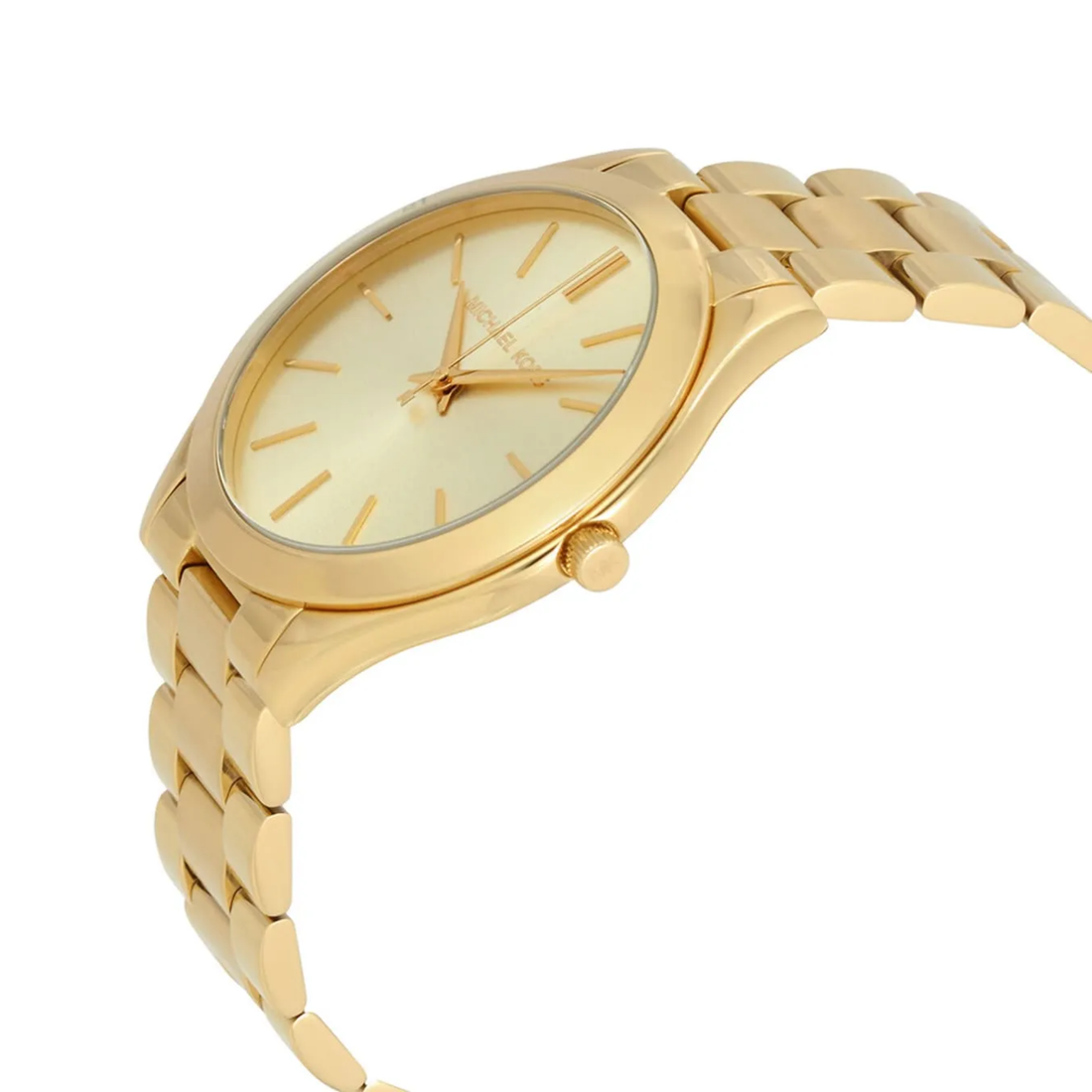 Michael Kors Slim Runway MK3179 gold dial and bracelet detail