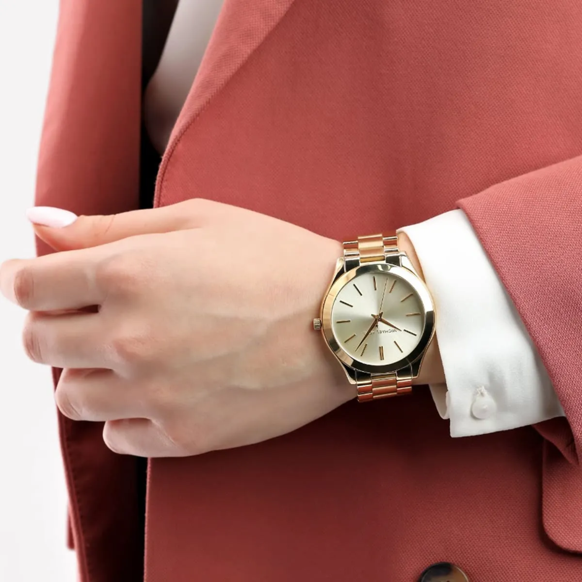 Michael Kors Slim Runway MK3179 styled with rust blazer