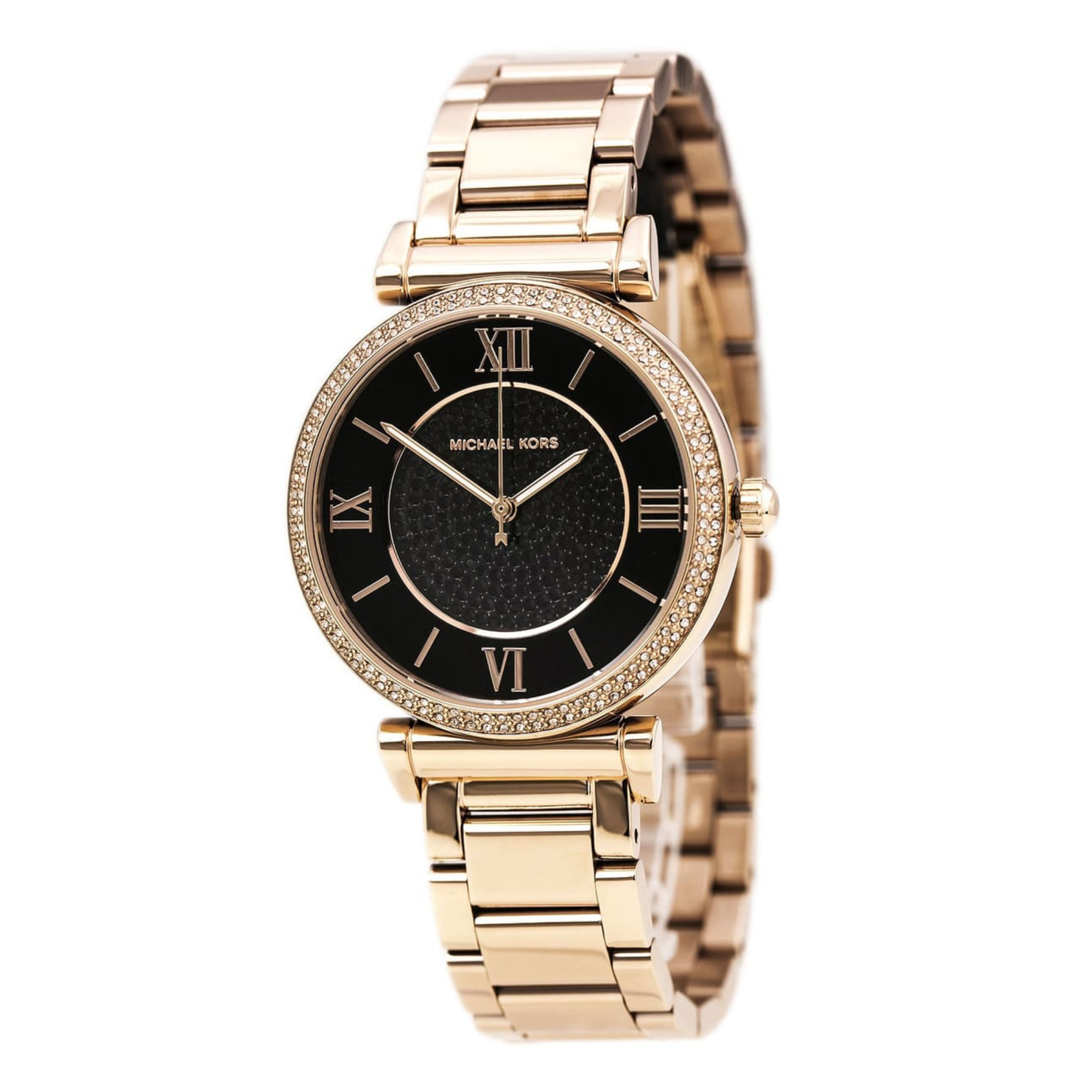 Michael Kors Catlin MK3356 rose gold-tone watch angled front view