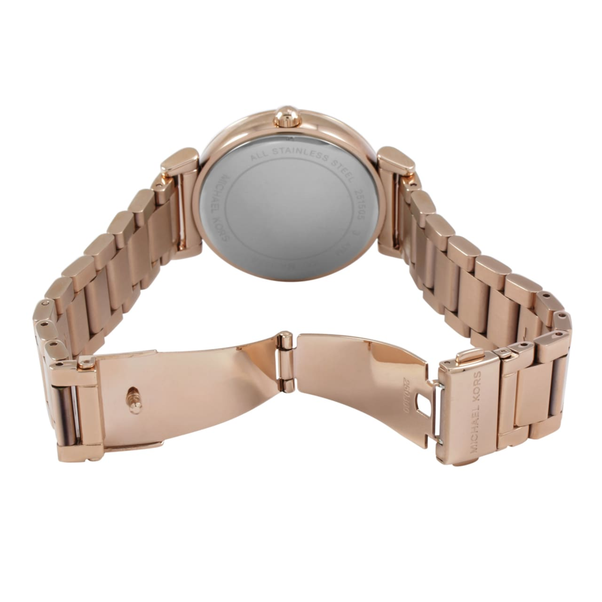 Michael Kors MK3356 caseback and rose gold-tone bracelet rear view