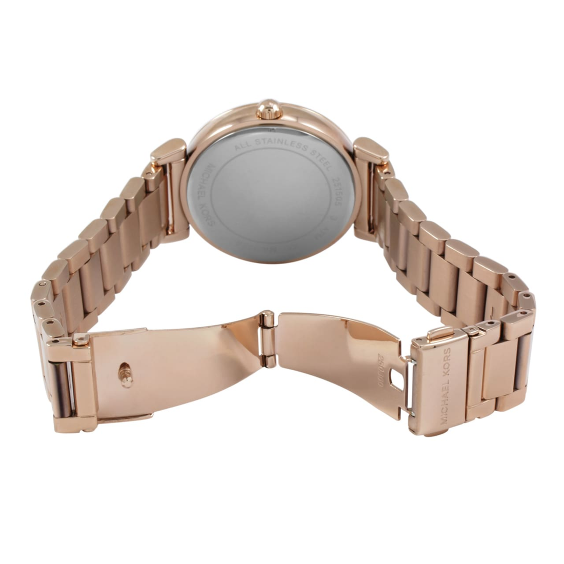 Michael Kors MK3356 caseback and rose gold-tone bracelet rear view