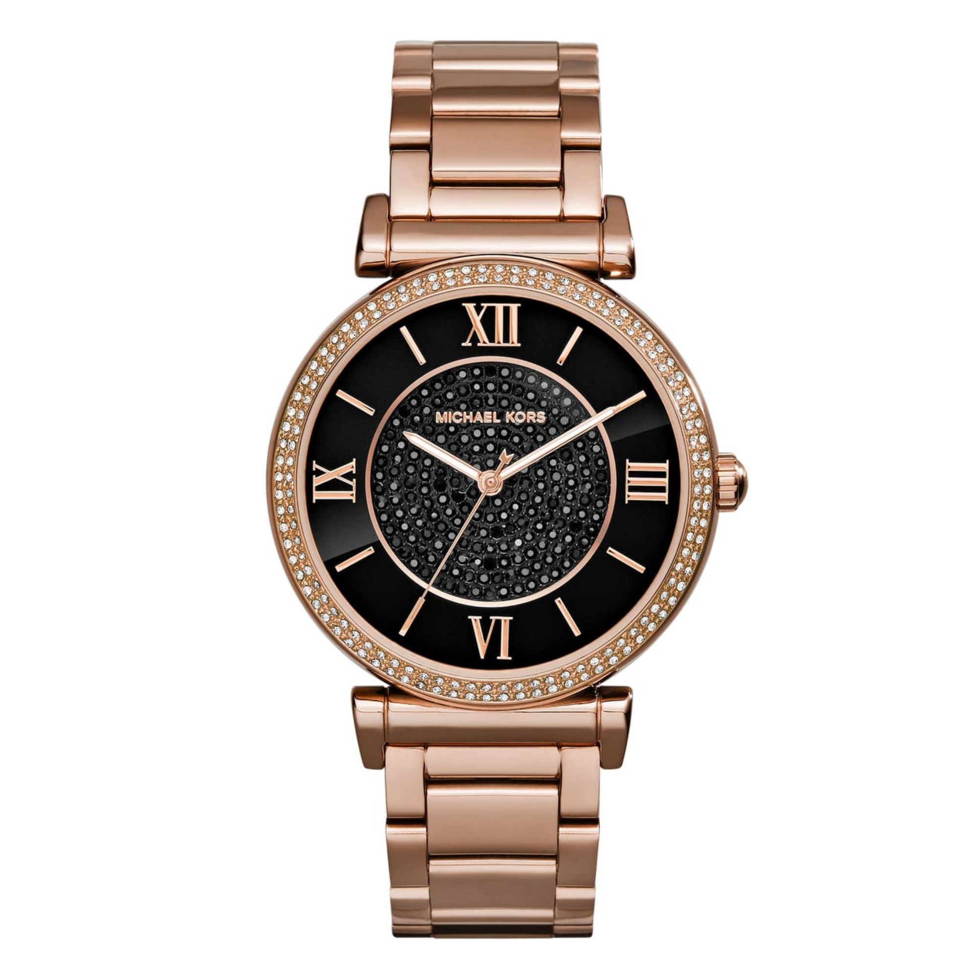 Michael Kors Catlin MK3356 women's rose gold-tone pavé watch front view