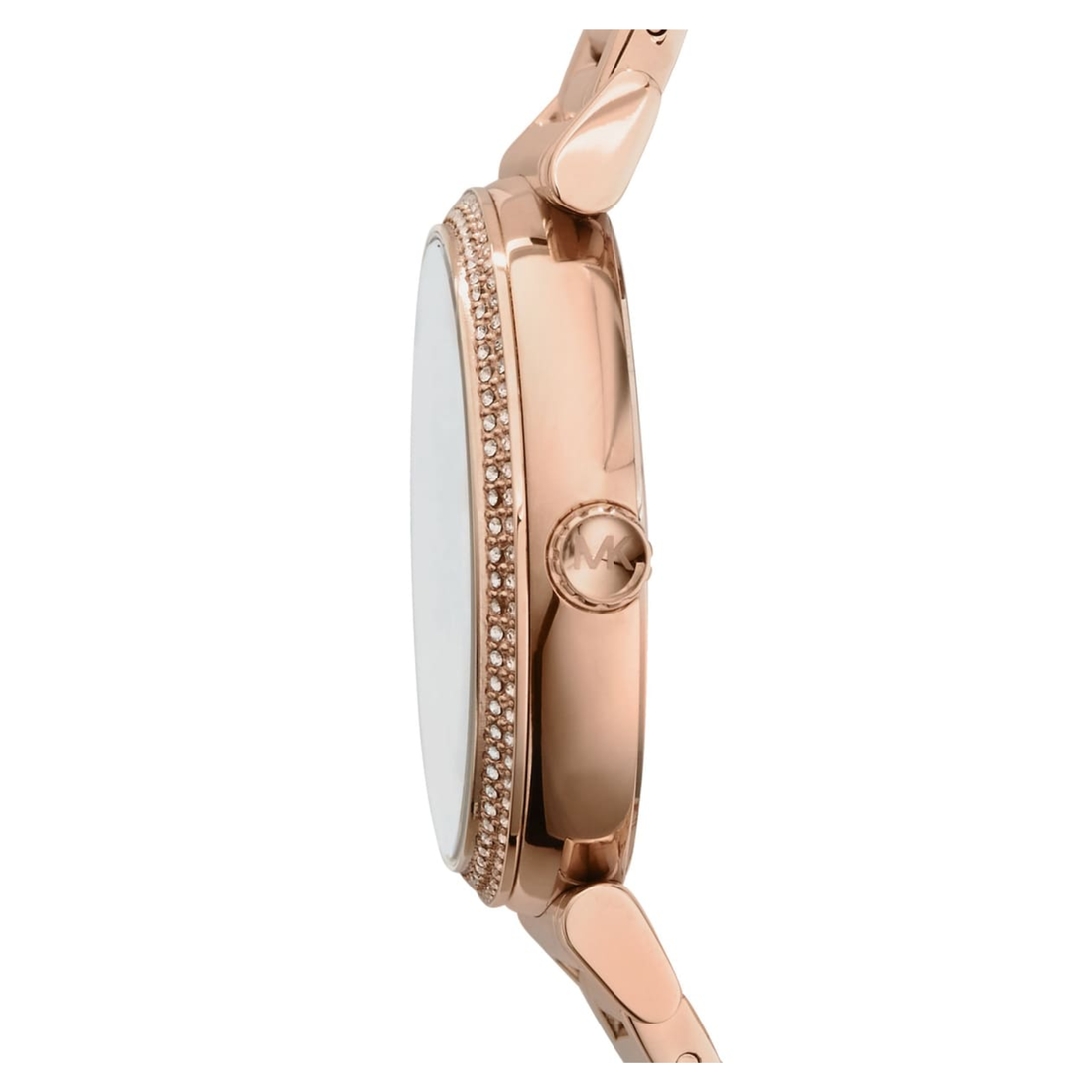 Michael Kors MK3356 rose gold-tone case crystal bezel and crown side profile